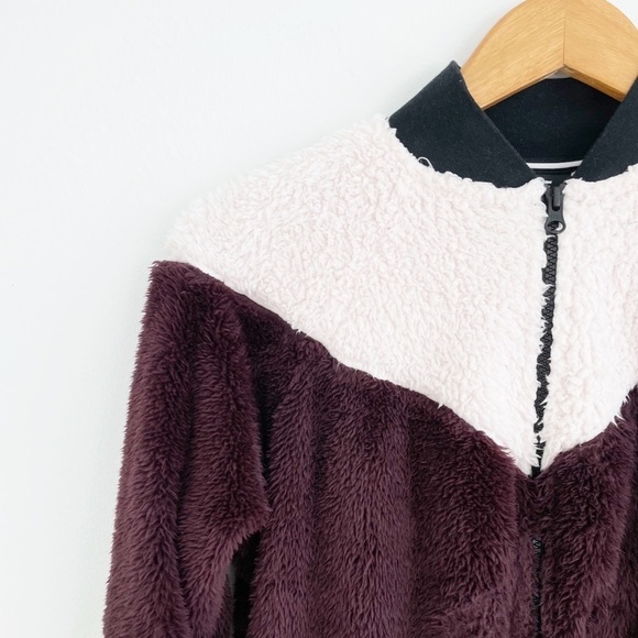 Nike Athletic Sherpa Wolf Teddy Zip Up Long Sleeves Bomber Jacket Size Small - Picture 5 of 16